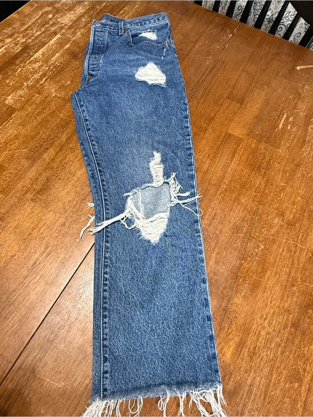 Levi’s 501 Original Jeans W33 Distressed Cropped Raw Hem Medium Wash Straight